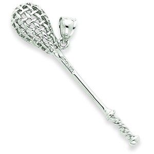 925 Sterling Silver Lacrosse Stick Charm Pendant Necklace